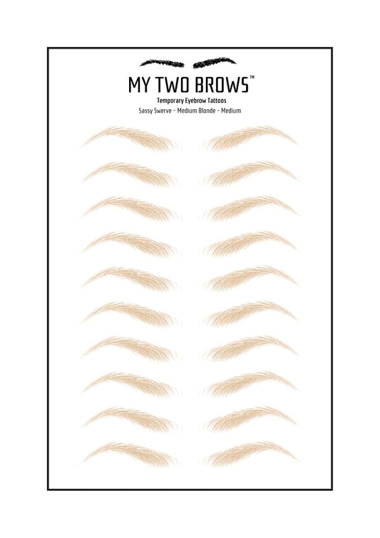 (10 pairs) Medium Blonde Temporary Eyebrow Tattoo - Medium Size - Waterproof & Smudgeproof - Sassy Swerve Style Eyebrow Stickers - Sheet Lasts up to 30 Days - Won't Work on Existing Brows