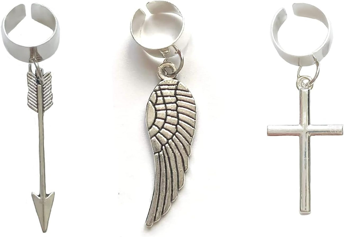 Angel Wings Ear Cuffs 3Pcs Arrow Cross Ear Chain Helix Cartilage Clip Dangle Jewelry for Women Men…
