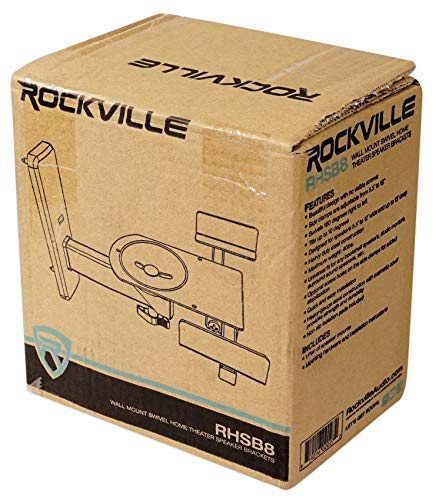 Rockville RHSB8 Adjustable Wall Mount Speaker Brackets (Pair), 180-Degree Swivel, 10-Degree Tilt, 40lb Capacity, Perfect for Home Theater and Studio Monitors