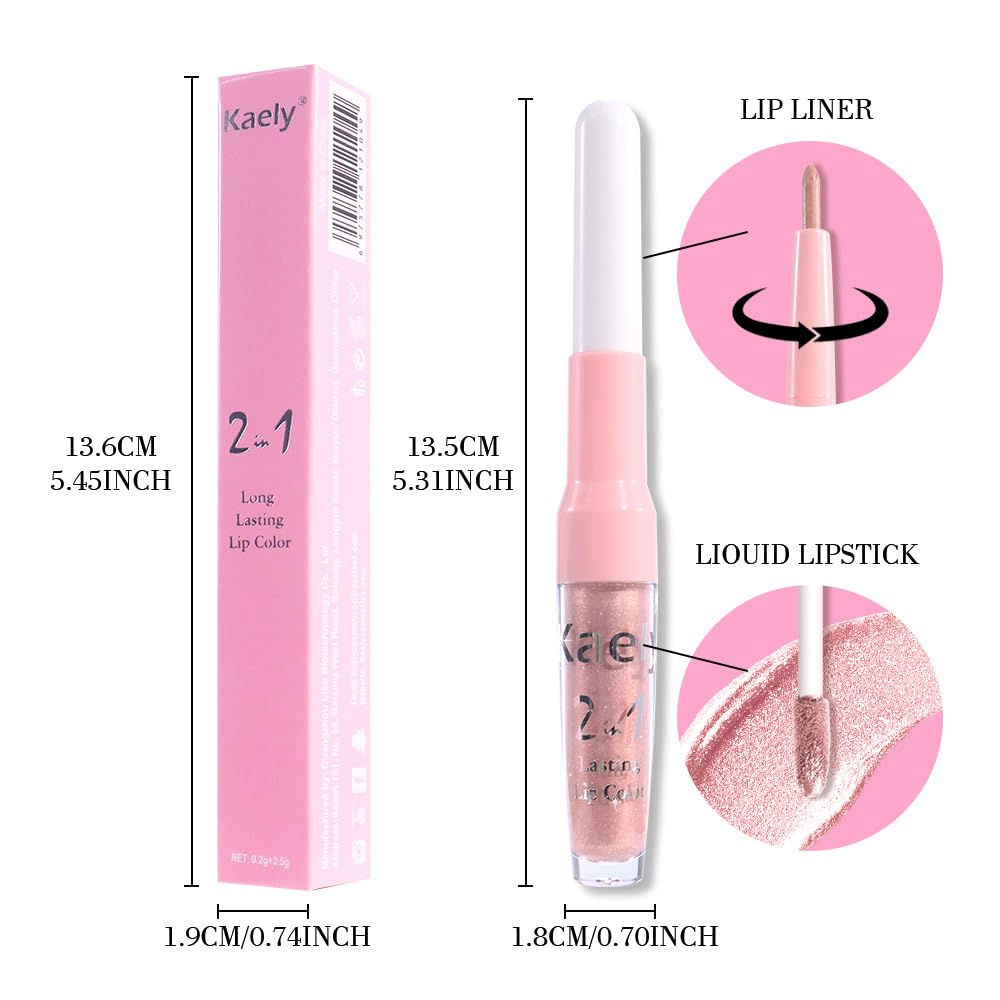 Kaely 2-in-1 Champagne Gold Metallic Lipstick and Lip Liner, Shimmer Liquid Metallic Lipsticks for Women, Glitter Lip Gloss Stain Long Lasting Waterproof Smudge Proof 24 Hour, Vegan Makeup, 05