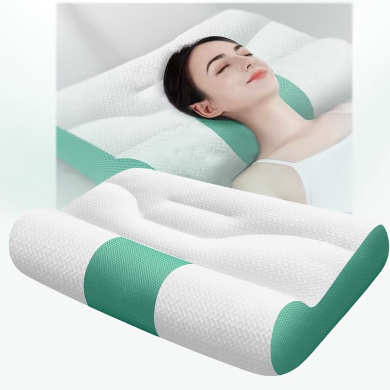 Ultra Fire Cervical Care Pillow - Ergonomic Pillow with Cervical Traction & Neck Support Pillows for Sleeping, Orthopedic Contour Cervical Pillow for All Positions (1, Green, 60 * 40cm)