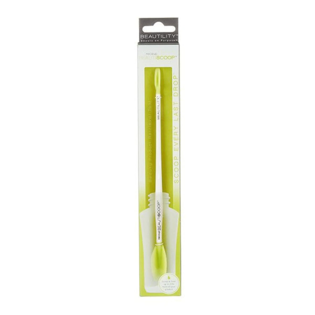 Beautiscoop Crisp White/Green Single Dual-Scoop Beauty Tool (8" Single, White/Green)