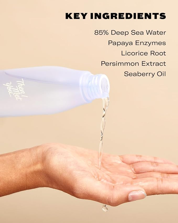 Then I Met You Living Sea Cleansing Tonic, Face Toner & Makeup Remover Micellar Water with Deep Sea Water, Papaya Enzymes & Licorice Root, Vegan & Clean Skincare, 6.08 oz