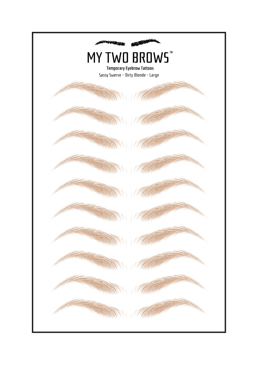 (10 pairs) Dirty Blonde Temporary Eyebrow Tattoo - Large Size - Waterproof & Smudgeproof - Sassy Swerve Style Eyebrow Stickers - Sheet Lasts up to 30 Days - Won't Work on Existing Brows