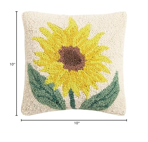 Peking Handicraft 30JES1577C10SQ Sunflower Hook Pillow, 10-inch Square, Wool and Cotton