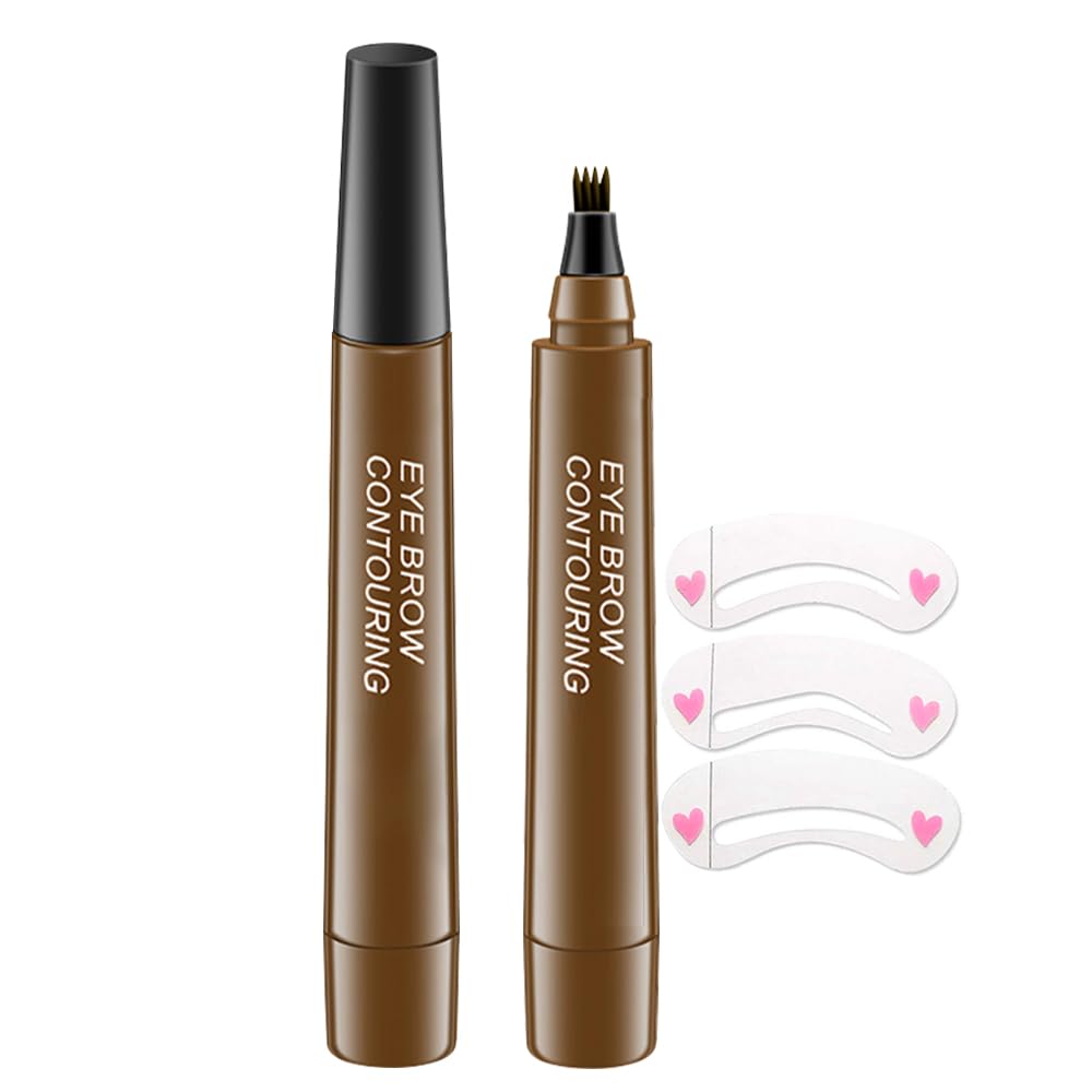 Eyebrow Ink Pencil by Brow Stylist -Micro 4 Point Brow Pen Lift & Snatch 2 Eyebrow Pen Kits with 3 Eyebrow Stencil Long-Lasting Waterproof Natural Eyebrow Hair (B-2Pc 01# Light brown)