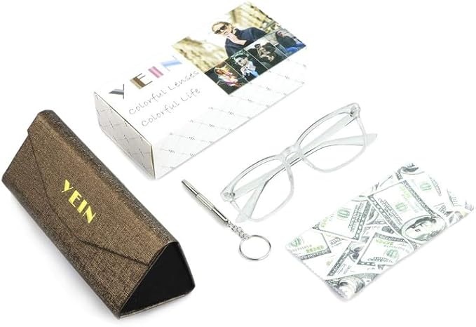 YEIN Bifocal Reading Glasses with Blue Light Blocking Lenses, Bifocal Reader for Women and Men, Vintage Square frame with Spring Hinge (+0.50/+2.50 magnification)