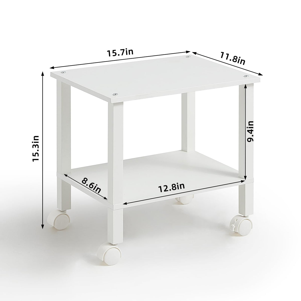 YUFAM 2 Tier Printer Stand with Storage,Under Desk Shelf Printer Table, Rolling Printer Cart for Office,Home,White