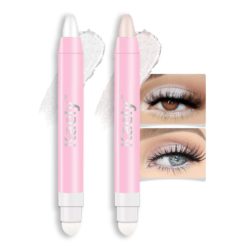 evpct 2Pcs Cream Eye Shadow Brightener Sticks Set for Eyes Waterproof, Champagne Shimmer & Pearl Shimmer Cream Eyeshadow Applicator Stick Long Lasting Pigmented Eye Makeup sombras en crema para ojos