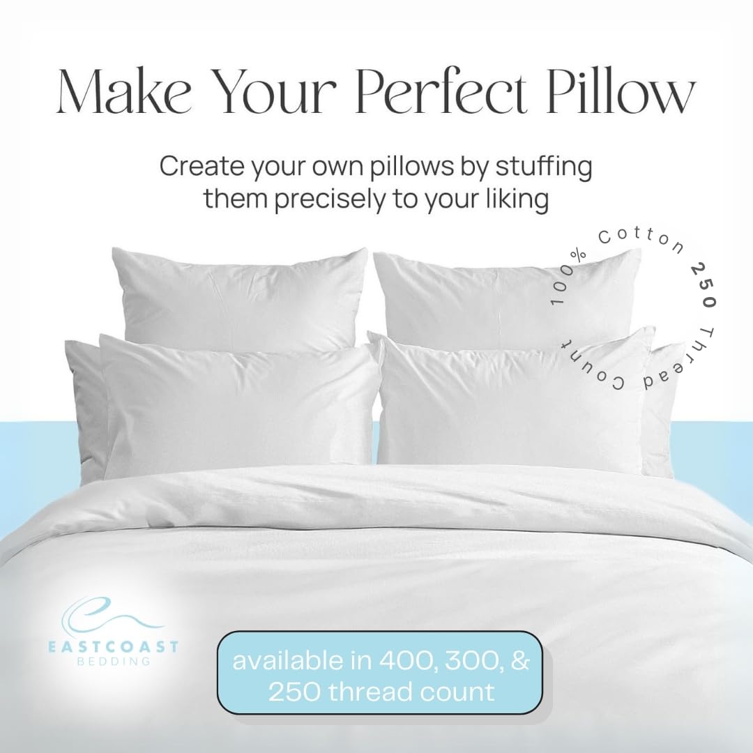 East Coast Bedding | 100% Cotton Replacement Pillow Shell | DIY Pillow Casing | Empty Cover for Custom Filling | Sew-to Close Design | 250TC, 16x16 inch, Solid White