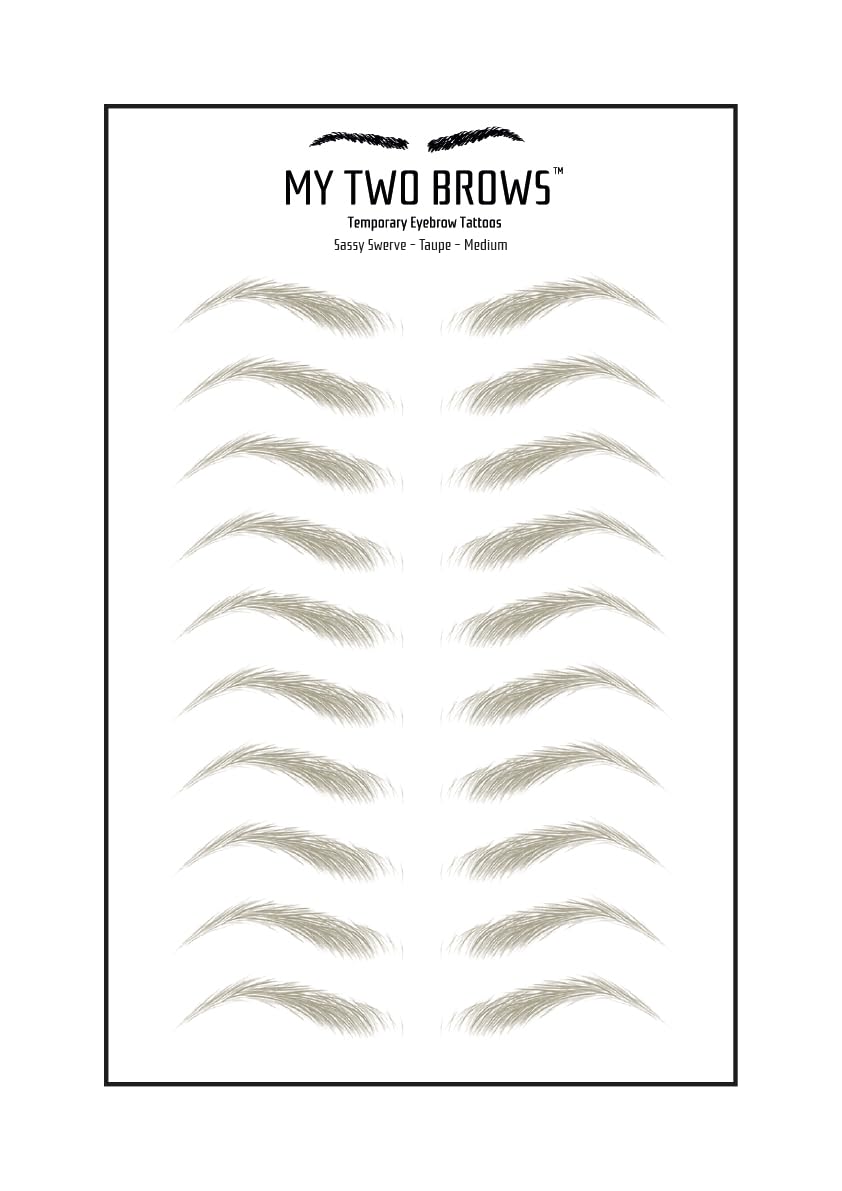 (10 pairs) Taupe Temporary Eyebrow Tattoo - Medium Size - Waterproof & Smudgeproof - Sassy Swerve Style Eyebrow Stickers - Sheet Lasts up to 30 Days - Won't Work on Existing Brows