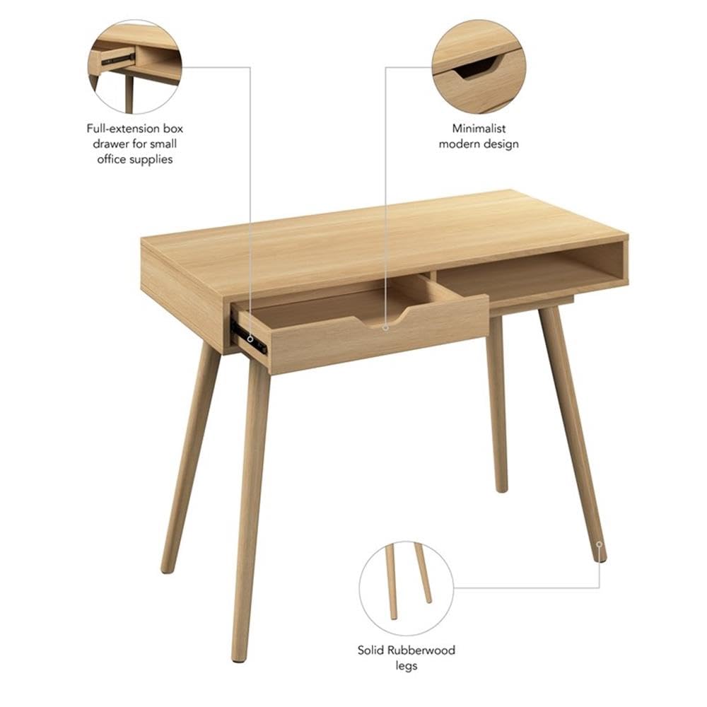 Bush Furniture Nora 40W Writing Desk in Natural Oak | Computer Table for Home Office Workspace or Entryway