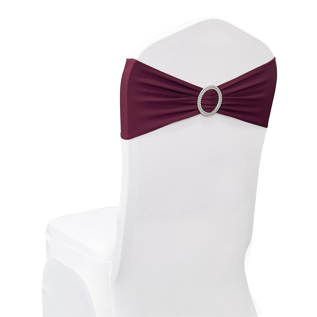 Maiangel Spandex Chair Sashes Bands 50PCS Stretch Chair Ties Bows with Buckle Slider for Wedding Party Banquet Decoration (Burgundy)…