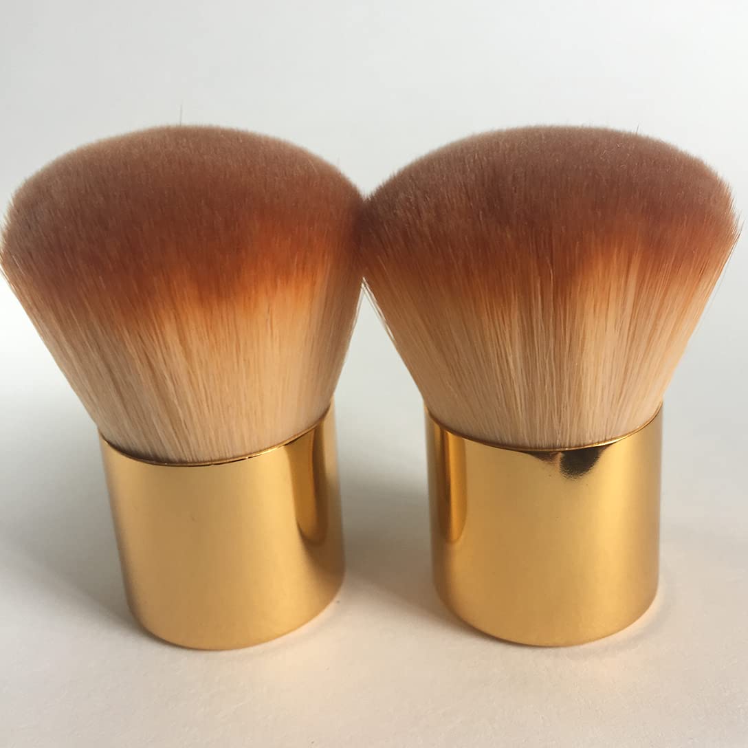RN BEAUTY 2 Pieces Kabuki Brushes Powder Brush Blush Brush Foundation Brush Bronzer Brush Face Blender Brush Mineral Blending Buffing Concealer Brush Multifunction Cosmetic Tools Portable Makeup Brush (Golden)
