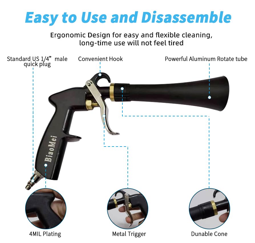 BIAOMEI High Pressure Car Interior Cleaning Gun Automobile Detailing Cleaning Car Detailing Dry Washing Gun with Brush (New ugrade Aluminum Tube Rotate), z-014