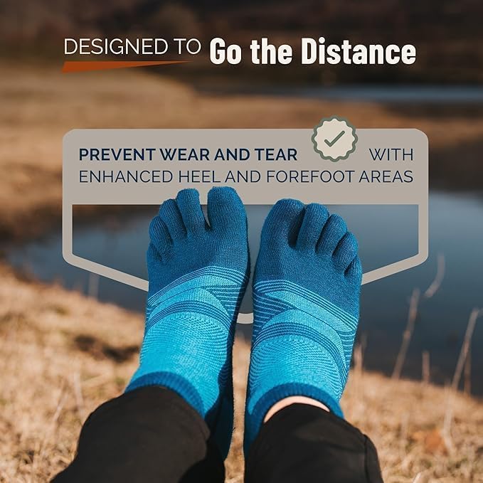 Colorado Sock Company Merino Wool Five Toe Socks for Men and Women, 2 Pair, Moisture Wicking Athletic, Running, Hiking Support, Ankle Height (Large)