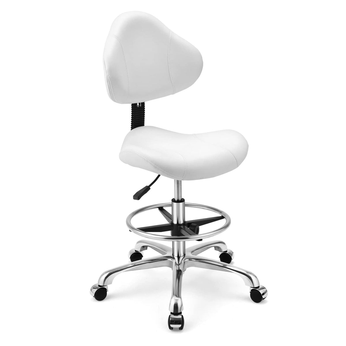 Kaleurrier Ergonomic Drafting Chair with Back Support,Multi-Functional Height Adjustable Swivel Rolling Stool,Multi-Purpose Home Office Desk Chair (White)