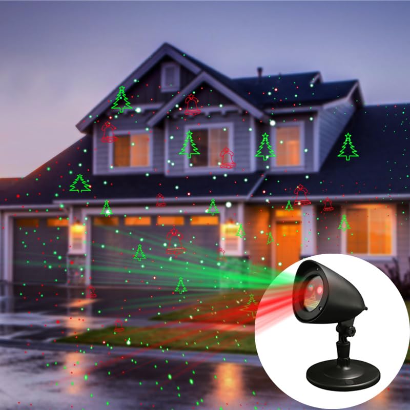 XFWOJOO Laser Christmas Projector Lights - Outdoor Garden Laser Lights with Red and Green Stars, IP65 Waterproof Landscape Projector Spotlights for Indoor and Outdoor