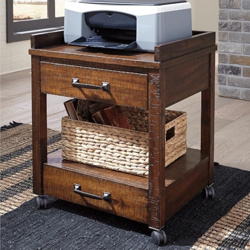 Signature Design by Ashley Baldridge Rustic Industrial Office Printer Stand with Storage, Brown