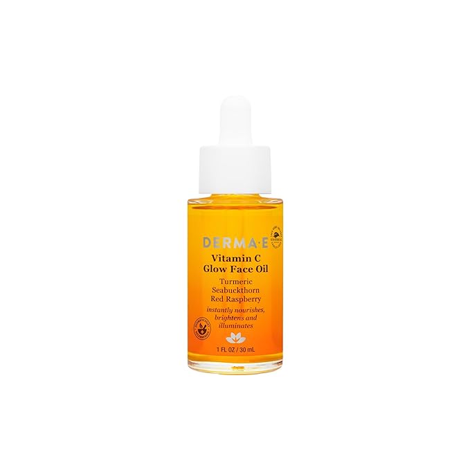 Derma E Vitamin C Glow Face Oil, Facial Oil Nourishes, Brightens and Illuminates for a Radiant Glow, Moisturizing Face Oil with Turmeric, Seabuckthorn and Red Raspberry, 1 Fl Oz
