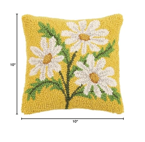 Peking Handicraft 30JES1592C10SQ Daisy Hook Pillow, 10-inch Square, Wool and Cotton