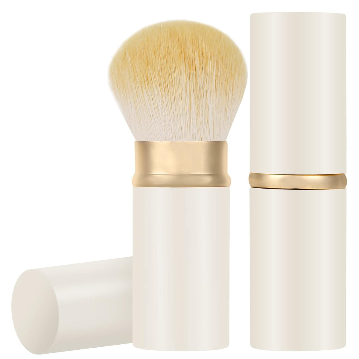 Falliny Retractable Kabuki Makeup Brush, Travel Face Blush Brush, Portable Powder Foundation Sunscreen Brush with Cover for Blush, Bronzer, Buffing, Flawless Powder Cosmetics