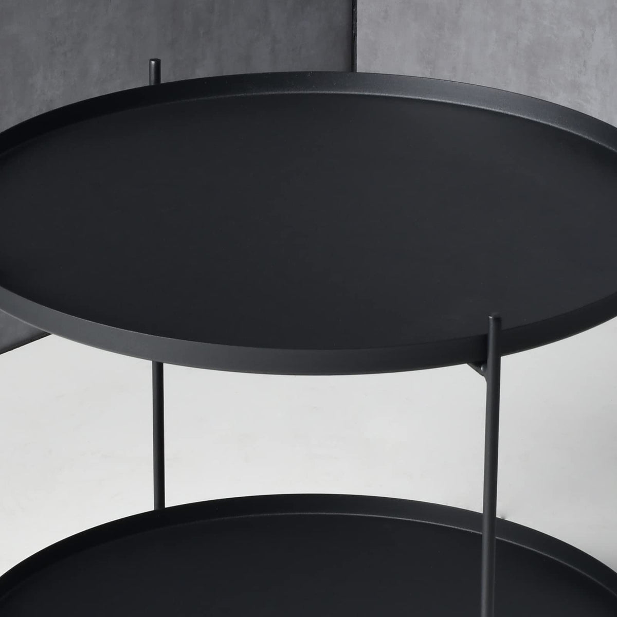 Lisuden Modern Metal End Table, Round Side Table Indoor/Outdoor, Living Room Small Coffee Table (Black, 2-Tier 23.6")