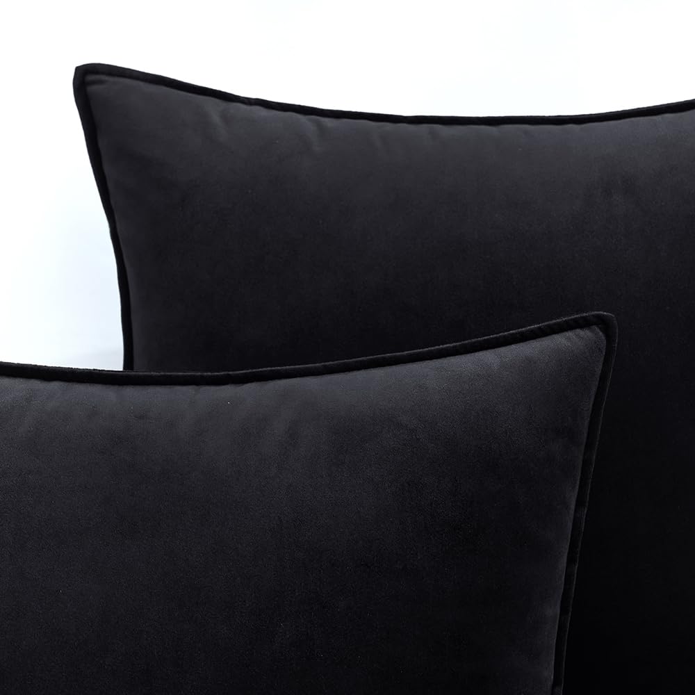 MIULEE Pack of 2 Decorative Velvet Throw Pillow Cover Soft Pillowcase Solid Square Cushion Case for Sofa Bedroom Car 20x20 Inch 50x50 Cm Black