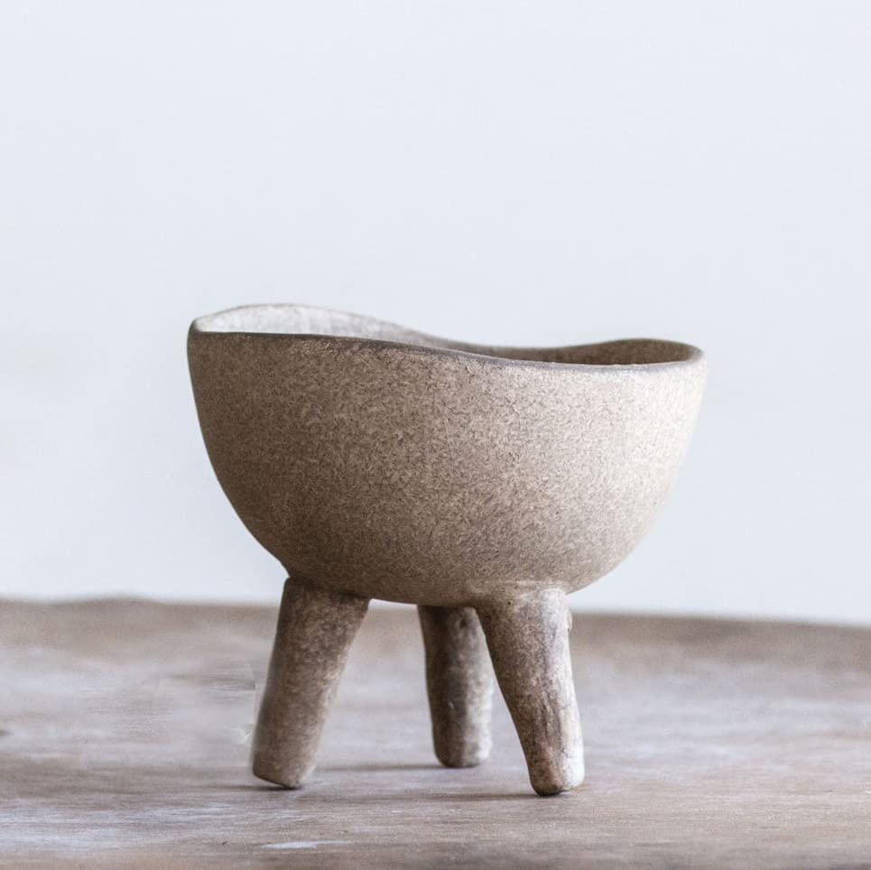 Creative Co-Op Boho Terracotta Footed Bowl with Organic Edge, Matte Taupe