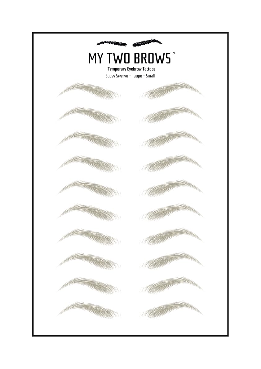 (10 pairs) Taupe Temporary Eyebrow Tattoo - Small Size - Waterproof & Smudgeproof - Sassy Swerve Style Eyebrow Stickers - Sheet Lasts up to 30 Days - Won't Work on Existing Brows