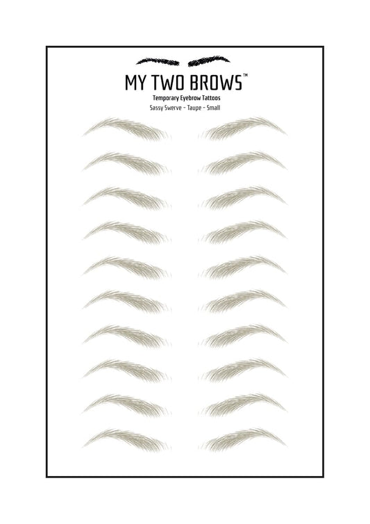 (10 pairs) Taupe Temporary Eyebrow Tattoo - Small Size - Waterproof & Smudgeproof - Sassy Swerve Style Eyebrow Stickers - Sheet Lasts up to 30 Days - Won't Work on Existing Brows