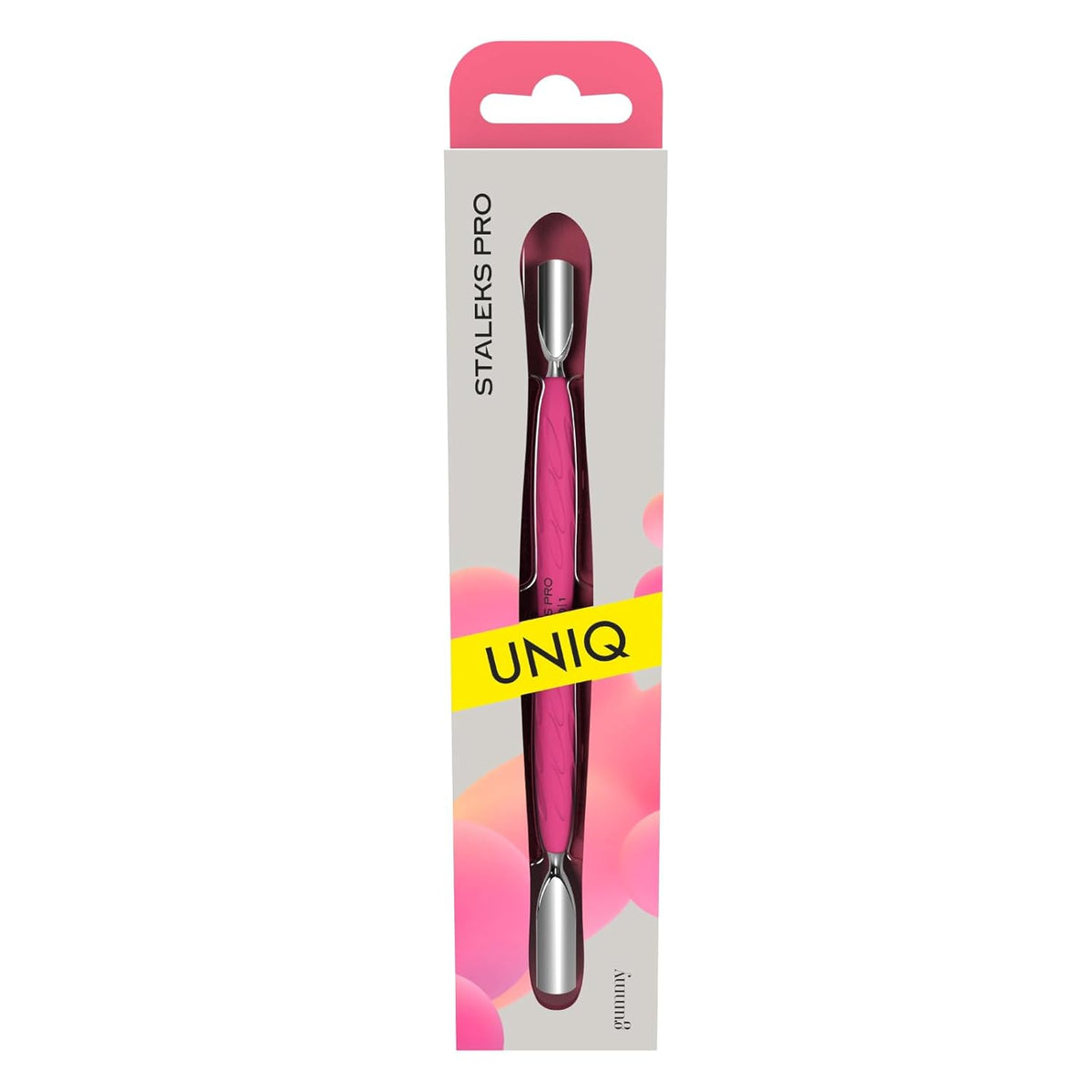 Staleks Manicure pusher Gummy with silicone handle UNIQ 10 TYPE 1 – Stainless Steel – Professional Cuticle Tool (rounded wide and rounded narrow pusher)
