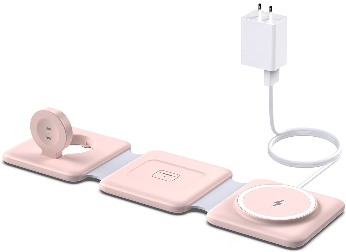 Charging Station for Apple Multiple Devices - 3 in 1 Foldable Magnetic Wireless Charger Dock - Travel Charging Pad for iPhone 16 15 14 13 12 Pro Max Plus Watch & Airpods