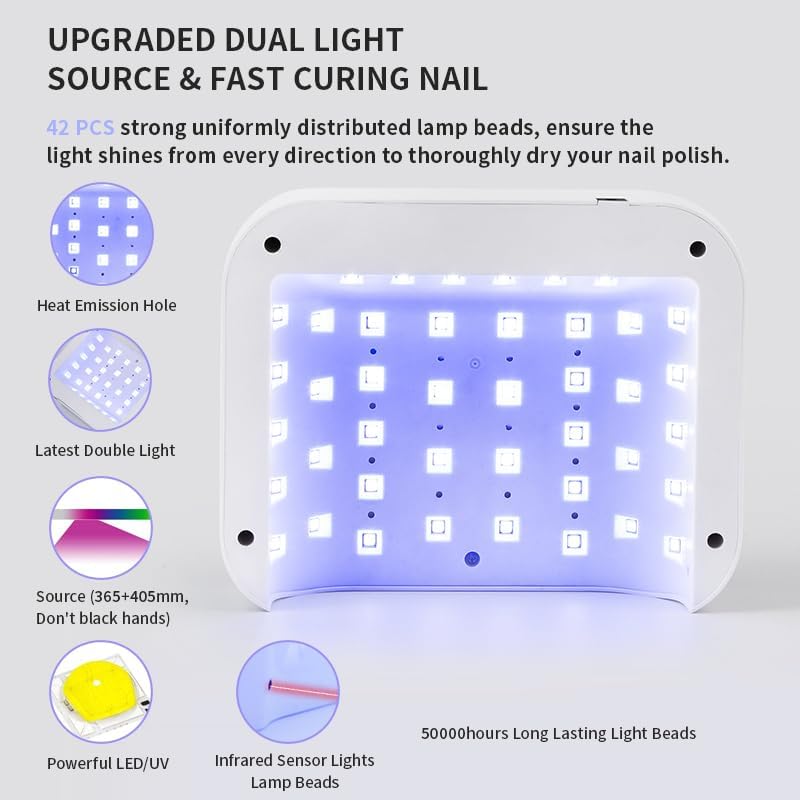 Cordless UV Nail Lamp, 268W Rechargeable UV Gel Nail Light, Sparkling Rhinestones Diamond UV Light, Professional Fast Curing Nail Dryer with 4 Timers Touch Control Auto Sensor for Salon & Home