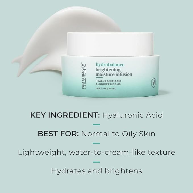 Urban Skin Rx® Pro Strength HydraBalance Brightening Moisture Infusion Quick-Absorbing Moisturizer, Fragrance-Free, Formulated with Squalane & Hyaluronic Acid, Combats Dehydration & Texture, 1.69 Oz