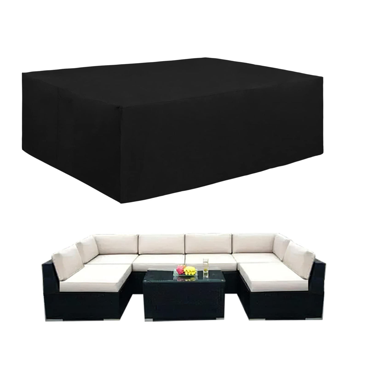 Easy-Going 600D Heavy Duty Patio Furniture Cover, Outdoor Rectangular Table and Chair Set, Waterproof Sectional Set (110"L x 84"W x 28"H, Black)
