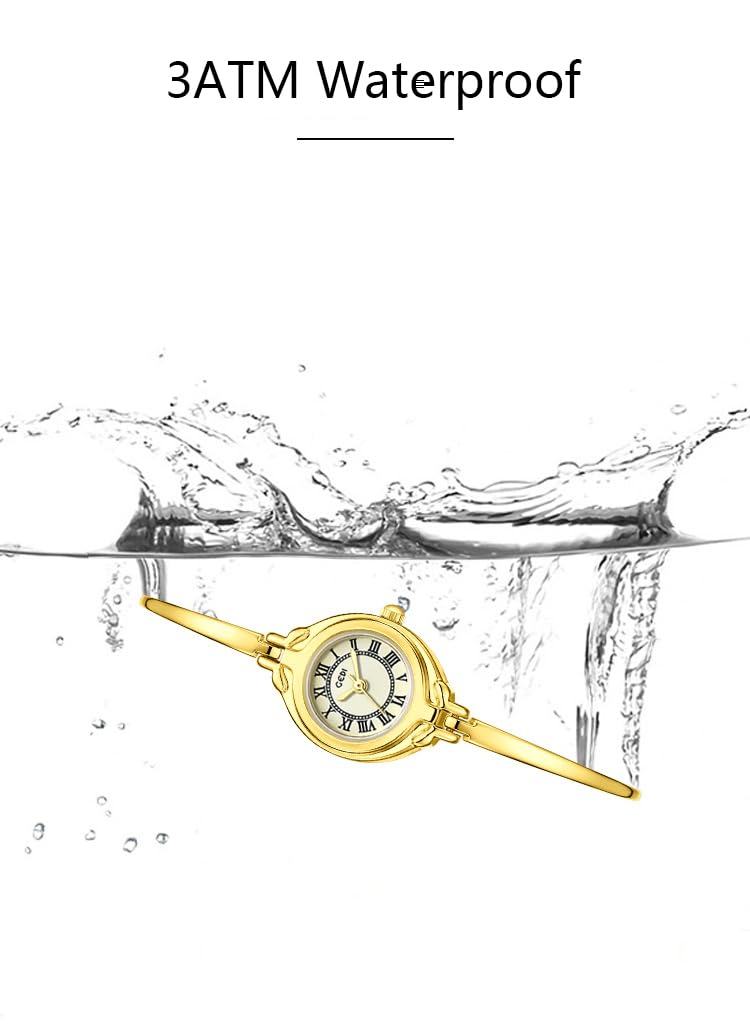 Gosasa Classic Vintage Bangle-Style Women's Watch with Small Dial and Thin Strap Elegant Dress Analog Ladies Wristwatch Fashion Waterproof Quartz Women Gold Watch (Gold)