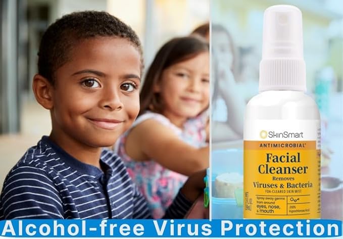 SkinSmart Antimicrobial Facial Cleanser Spray to Remove Viruses and Bacteria Around Eyes, Nose and Mouth, Fight Maskne, 2 oz Spray (3 Pack) Non-Irritating Hypochlorous Acid