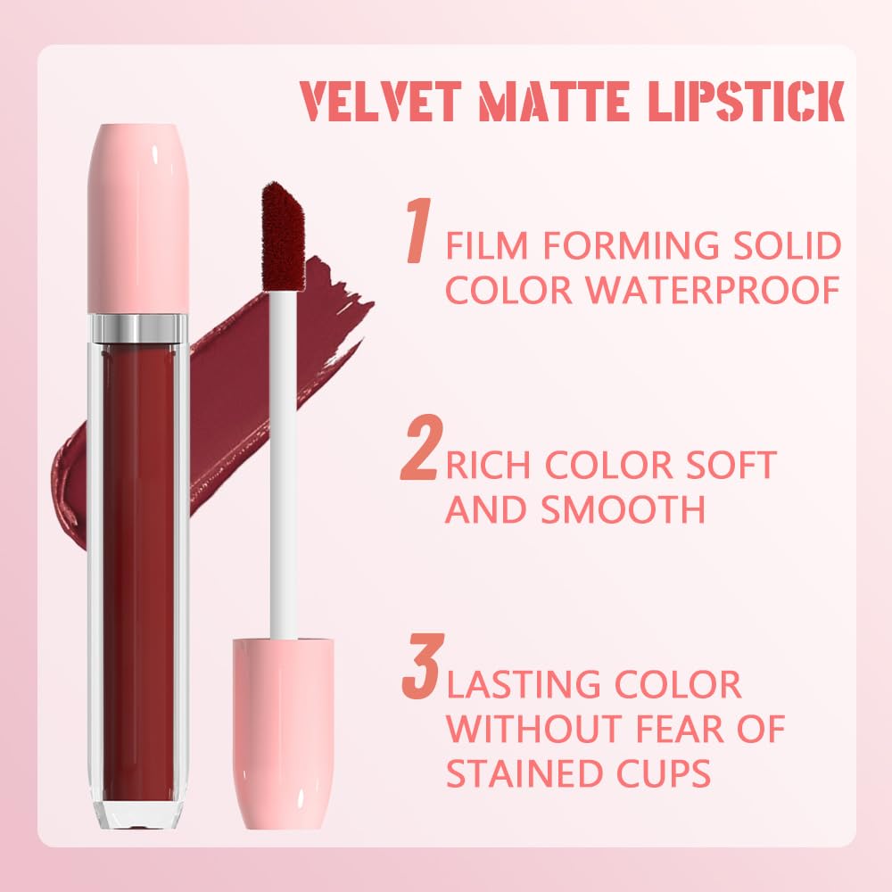 BINGBRUSH Super Matte Longwear No-Budge Stay On Smudge Proof Liquid Lipstick Long Lasting Makeup for Women,Highly Pigmented Color and Instant Shine, Cheeky