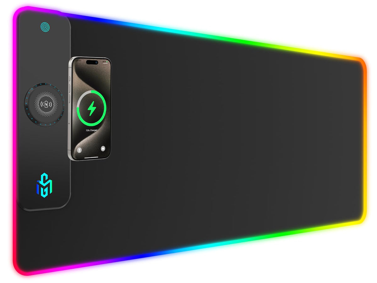 GIM Wireless Charging RGB Gaming Mouse Pad 15W, LED Mouse Mat 800x300x4MM, 10 Light Modes Extra Large Mousepad Non-Slip Rubber Base Computer Keyboard Mat for Gaming, MacBook, PC, Laptop, Desk