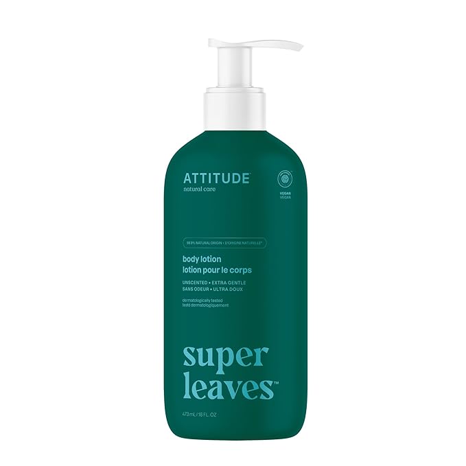ATTITUDE Body Lotion, EWG Verified Moisturizer, Vegan Skin Care Products, Non-Greasy, Hydrating for Dry Skin, Cruelty Free, Extra Gentle, Unscented, 16 Fl Oz