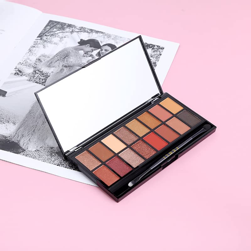 RUIGPRO Pro 16 Shades Eyeshadow Palette + 20 pcs Makeup Brushes Set High Pigmented Naked Nudes Shimmer Matte Metallic Smokey Eye Shadow Soft Synthetic Powder Cream Blending Brush Neutral Pallet