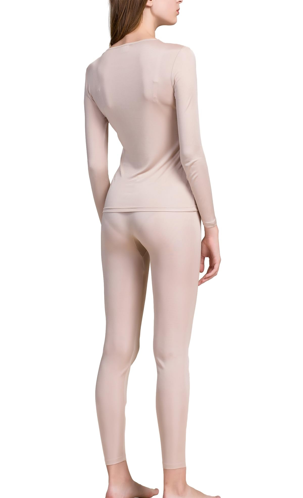 Grenasasilk Womens Silk Long Underwear Mulberry Silk Long Johns Silk Thermal Underwear Sets Cold Weather Base Layer (XL, Beige)