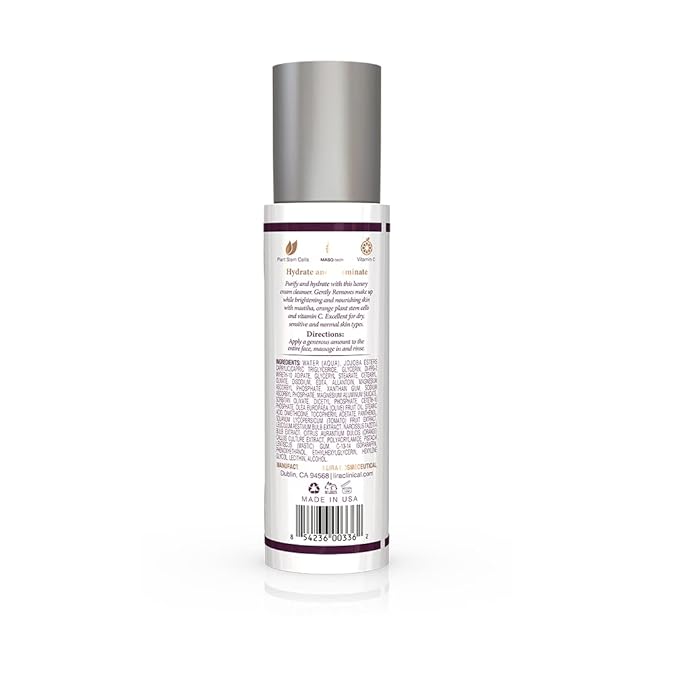 Lira Clinical MYSTIQ iLuminating Cleanser - Moisturizing Face Wash with Vitamin C, Orange Plant Stem Cells, and Plant Extracts - Gentle Facial Cleanser Supports Skin Barrier and Hydration - 6 Oz