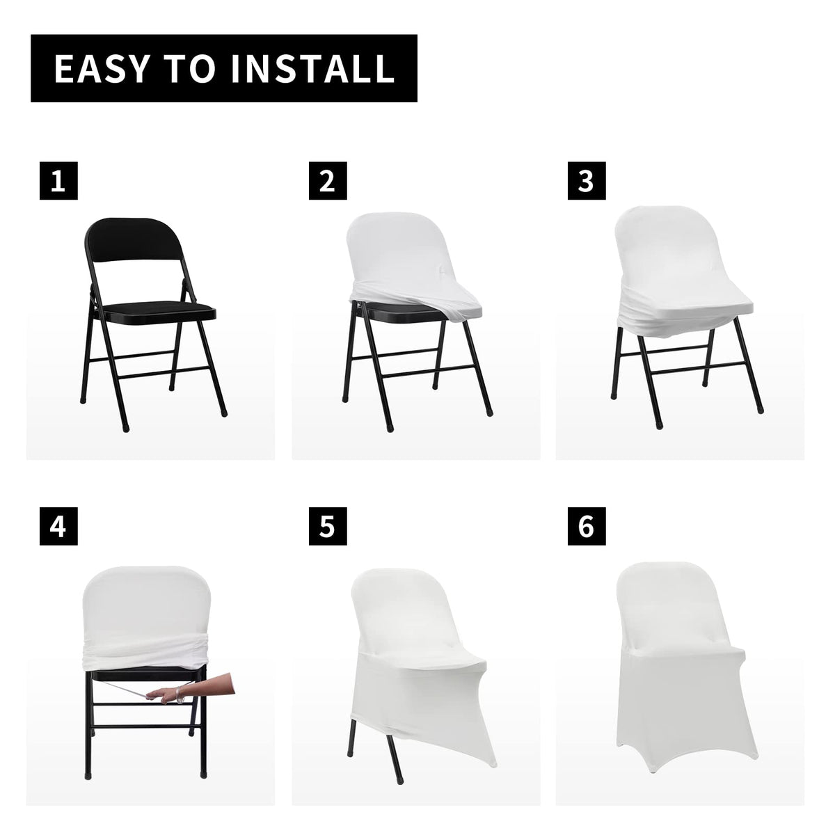 HAINARverS Folding Chair Covers for Wedding, 10pcs Stretch Spandex Washable Fabric Chair Cover, Decoration Chair Cover for Wedding, Party, Banquet, Birthday, Conference, Event(White, 10 PCS)