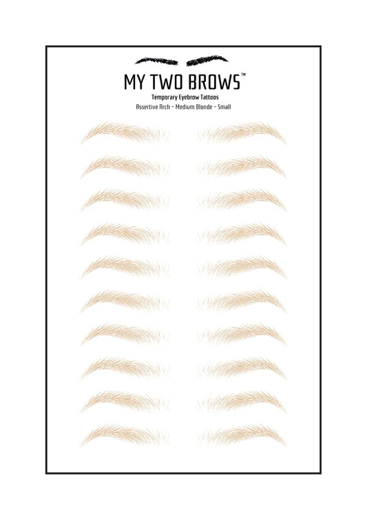 (10 pairs) Medium Blonde Temporary Eyebrow Tattoo - Small Size - Waterproof & Smudgeproof - Assertive Arch Style Eyebrow Stickers - Sheet Lasts up to 30 Days - Won't Work on Existing Brows