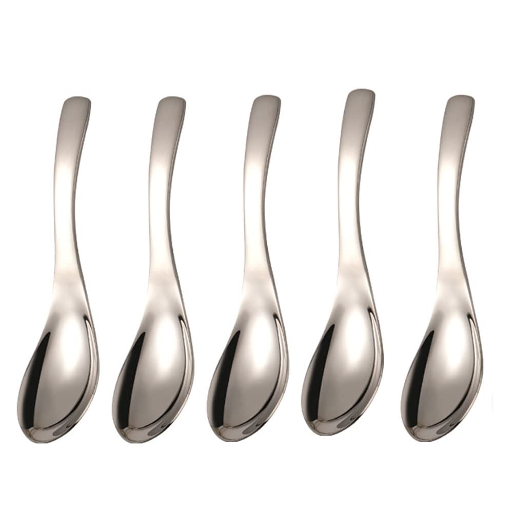 5 PCS Stainless Steel Soup Spoons, Mirror Finish, Kitchen & Dessert Spoons (Silver)