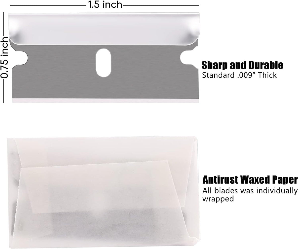 REXBETI 400PCS Single Edge Razor Blades, Industrial Scraper Razor Blades, One Edge Razor Blade, Replacement Box Cutter Blades, Suitable for Removing Labels, Decals, Stickers