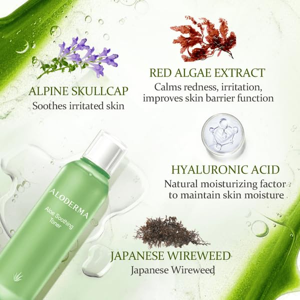 Aloderma Soothing Facial Toner Made with 91% Organic Aloe Vera, Alcohol Free Toner for Face for Sensitive Skin with Allantoin and Hyaluronic Acid - Natural Aloe Face Toner for Dry, Red Skin - 4.2oz
