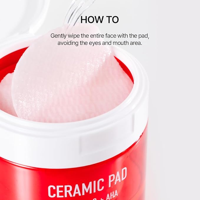 Parnell AHA 9.12% Omija Ceramic Peeling Pads (60 Count) | Gentle Daily Exfoliating Toner Pad with LHA PHA Vitamin C | Smooth Glowing Korean Skin Care